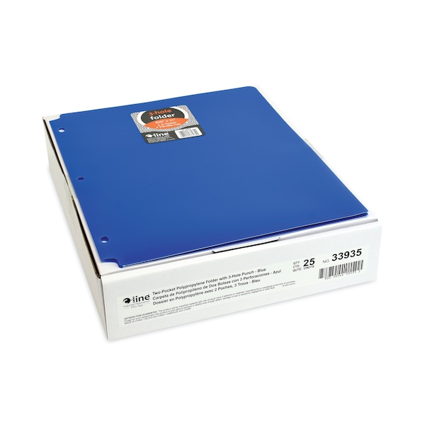 Two-Pocket Heavyweight Poly Portfolio Folder, 3-Hole Punch, 11 X 8.5, Blue, 25PK